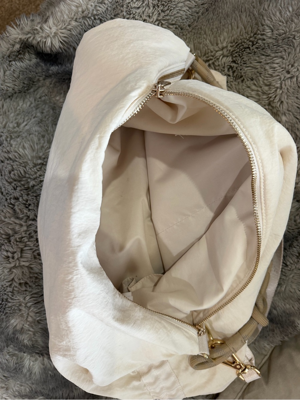 lululemon athletica Cream Soft Nylon Backpack with Gold Hardware